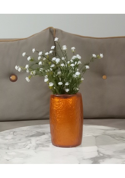 Vazoda Beyaz Yapay Çiçek Dekoratif Altın Renkli Poliresin Vazo Dahil 5 x 5 x 12 CM