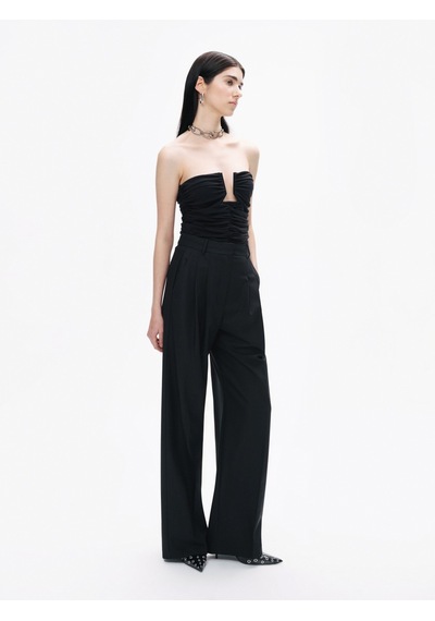 Nocturne Minimalist Yüksek Bel Geniş Paça Midi Kadın Pantolon - Günlük & Ofis Siyah