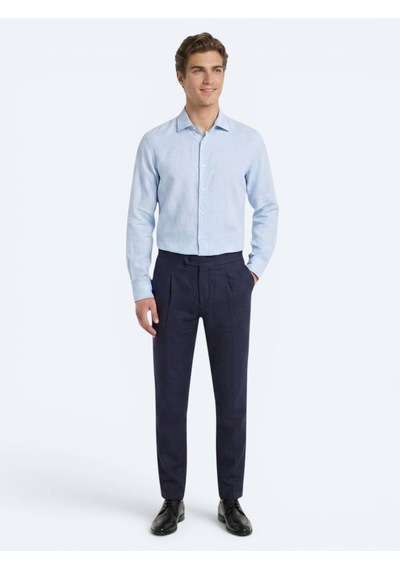 Kip Mavi Regular Fit Uzun Dokuma Casual Pamuk Karışımlı Gömlek
