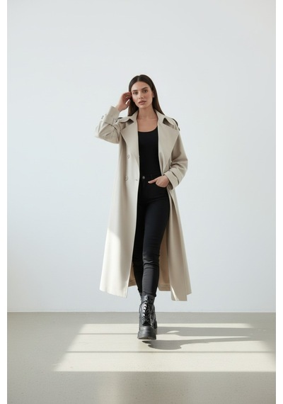 Durivya Apoletli Oversize Trençkot Taş Rengi