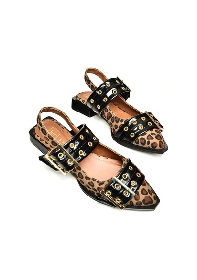Fox Shoes U518600102 Leopar Alçak Topuklu Kadın Ayakkabı Taba - Kahverengi