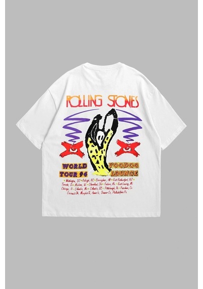 Startmore Voodoo Lounge Baskılı Oversize Unisex Beyaz Beyaz