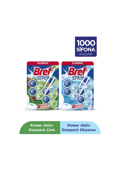 Bref WC Power Aktiv Duopack Katı Tuvalet Bloğu Çam + Okyanus Kokulu 2 x 2'li Paket