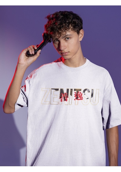 Zenitsu Agatsuma Sırt Baskılı Unisex Oversize Anime Tişört Beyaz
