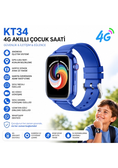 Roxiva KT34 1.78" Sim Kartlı 4G Android Çocuk Akıllı Saati (İthalatçı Garantili)