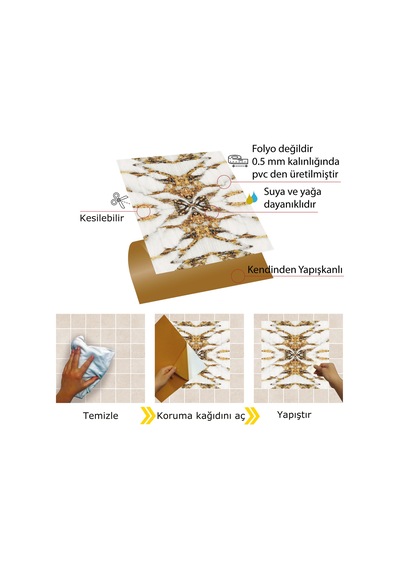 Tink Kendinden Yapışkanlı Mermer 03 Desenli Pvc Karo 30x30 Cm
