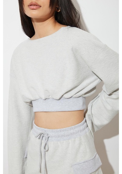 About Blank Lastikli Crop Sweatshirt Acı Kahverengi
