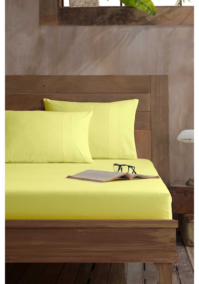 Elart Ranforce Fitted Çift Kişilik Çarşaf Pamuk 160x200cm Sarı Sarı