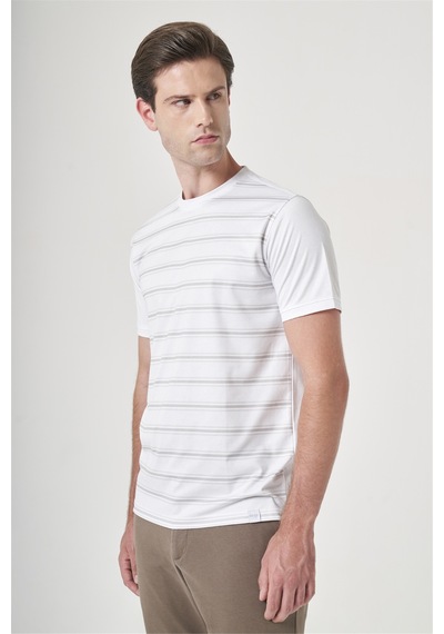 Beyaz-vizon Bisiklet Yaka Kısa Kol Cepsiz Slim Fit Pamuklu Tişört 1011260160 Beyaz - Vizon
