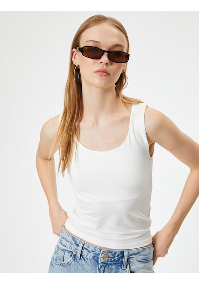Koton Basic Atlet Kolsuz Kare Yaka Slim Fit Ekru 4sal30224ık Ekru