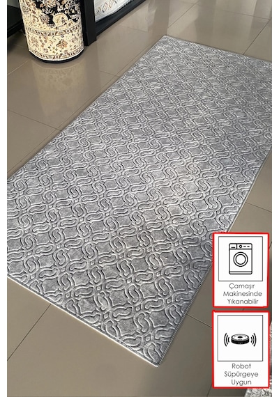 Lüle Halı Kaymaz Taban Halı Yolluk Embos,gri Emb525