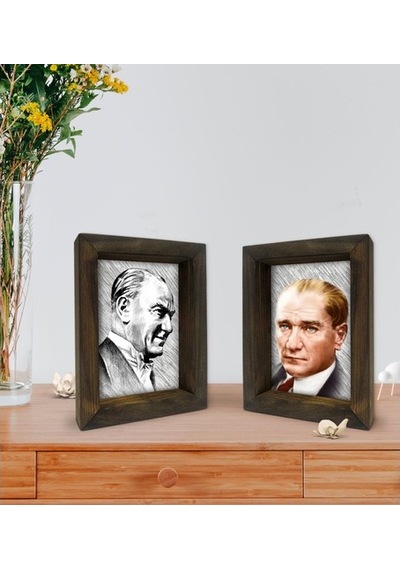 Bk Gift Atatürk Tasarımlı Dekoratif 2'Li Doğal Masif Ahşap Çerçev (500760277)