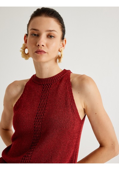Koton Koton X Melis Ağazat - Halter Yaka Kroşe Üst Kolsuz Ajurlu Bordo 4sak30137ht Bordo