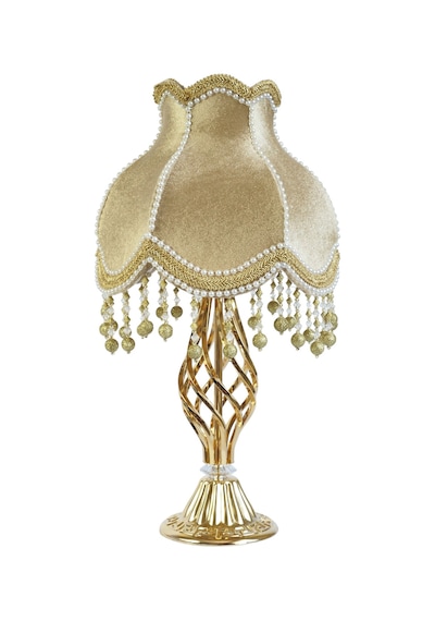 Gold İpek Kadife Kaplı İnci Şerit Süsleme Gece Lambası Abajur Vintage Model 55x30cm Ab0004p Gold
