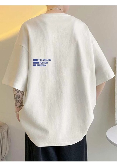 Flood Of Style Unisex Oversize Follow Freedom Baskılı T-shirt Beyaz