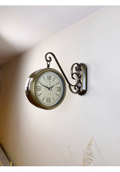 Eskitme Metal Old İstasyon Saati 36 X 25 Cm