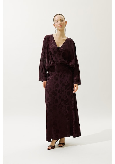 Manuka Jakarlı Saten Kimono Bordo Bordo