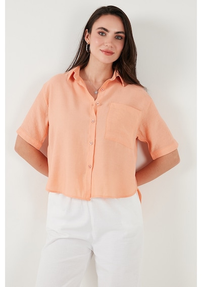 Lela Regular Fit Göğüs Cepli Kısa Kollu Bayan Gömlek 6779324 Oranj