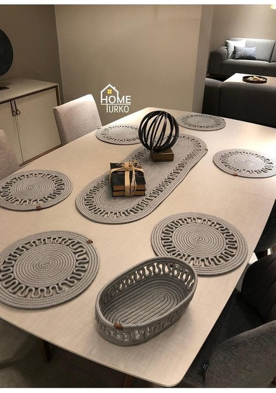 Tr Naturel, Jüt, Hasır, Supla, Sepet, Ekmek Sepeti, Amerikan Servis Takımı, 6 Supla, 1 Sepet, 1 Runner Gri Genel