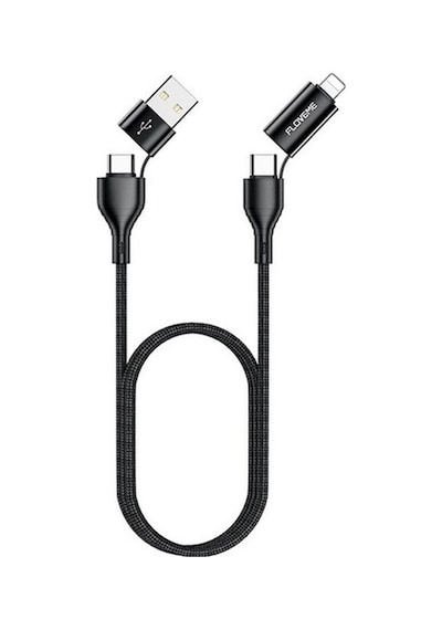 Floveme 4In1 Usb To Type C -Type To Type Kablosu+Apple iPhone Uyumlu Başlık U-Siyah