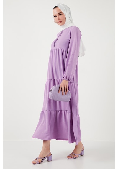 Lela Modest Regular Fit Dik Yaka Uzun Bayan Elbise 611El545 Eflatun