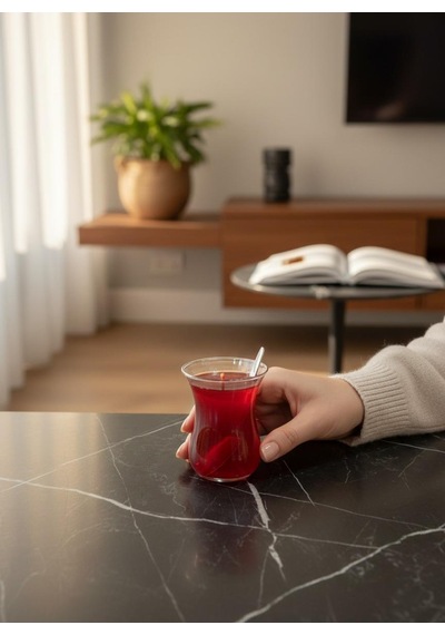 2 Adet Çay Bardağında Çay Jel Mum Dekoratif Kırmızı