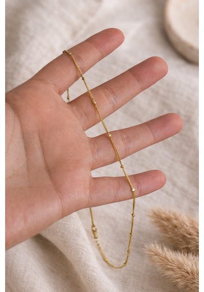 Çelik Gold İnce Minimal Topçuk Zincir Kolye 50 Cm -kararma Yapmaz- Altın