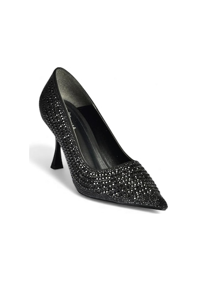 Fox Shoes V820772109 Siyah İnci İşlemeleri İnce Topuklu Abiye Ayakkabı Siyah