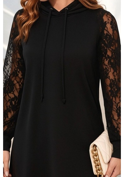 Butik İstanbul Kadın Uzun Kollu Kolları Dantel Detaylı Kapşonlu Bağcıklı Kısa Viskon Iki Iplik Elbise Siyah Butik İstanbul Kadın Uzun Kollu Kolları Dantel Detaylı Kapşonlu Bağcıklı Kısa Viskon Iki Iplik Elbise Siyah