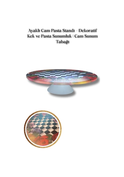 Ayaklı Cam Pasta Standı Dekoratif Kek Sunumluk Çok Renkli