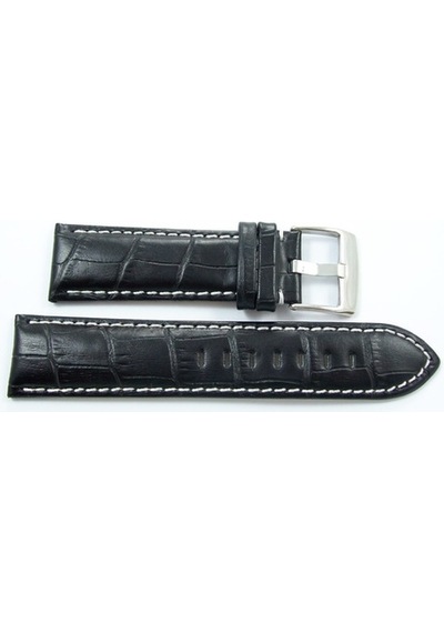 Bizon Siyah Deri Saat Kordonu 24Mm Beyaz Dikişli Spor Kayışı Krok