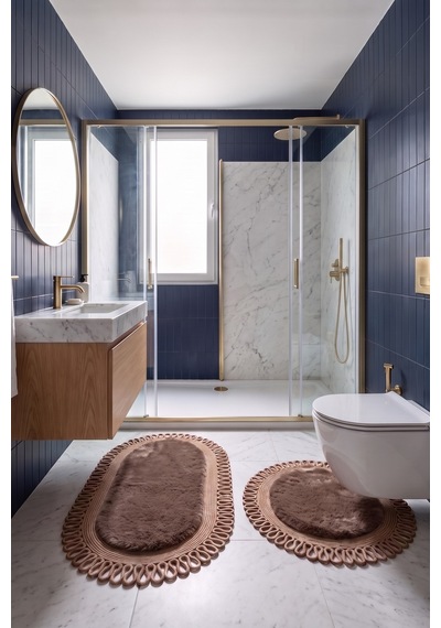 Banyo Paspası Takımı 60x100+60x60 Cm Dış Trikot Mouss Kahve & Camel
