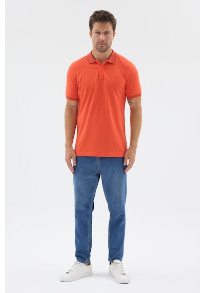 Turuncu Polo Yaka Pike Kısa Kol Slim Fit %100 Pamuk Tişört 1011260171 Koyu Turuncu