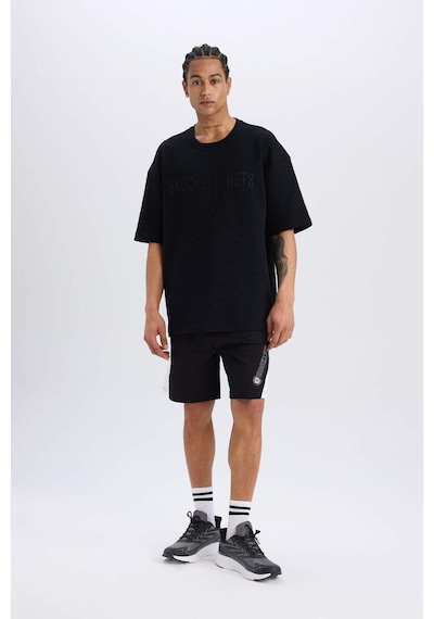 DeFactoFit NBA Brooklyn Nets Oversize Geniş Kalıp Bisiklet Yaka Kısa Kollu Waffle Tişört D8504AX25SPBK81