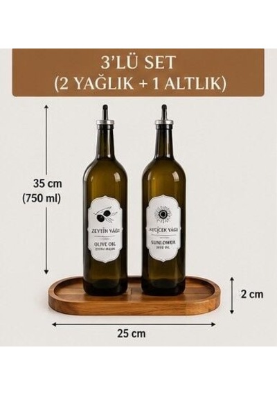 750 Ml Yağlık Seti 2 Yağlık+ 1 Altlık Amber