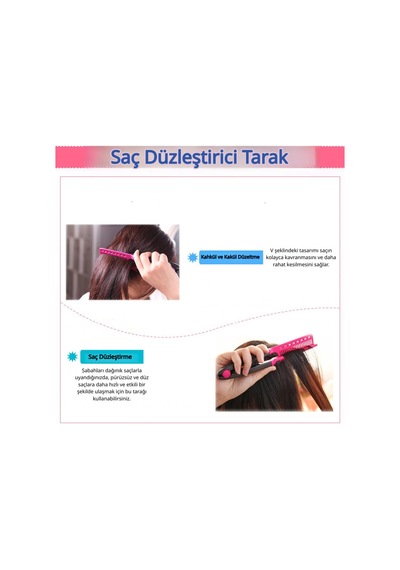 V Şekilli Saç Düzleştirici Tarak Anti Statik Saç Şekillendirme Tarağı, Kolay Kavrama Tasarımı, Elektriklenme Karşıtı, Taşınabilir Profesyonel Saç Bakım Tarağı, 24.5 Cm Pembe