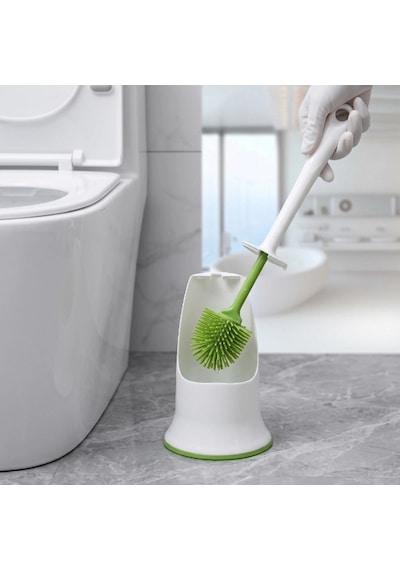 Beyaz Kullanıma Uygun Ergonomik Silikon Tuvalet Fırçası 000 Açık Krem
