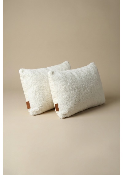 İskandinav 2'li Kırlent Kılıfı Modern Dekoratif Salon Koltuk Yastık Kılıfı 28x50 cm Teddy Puffy Beyaz