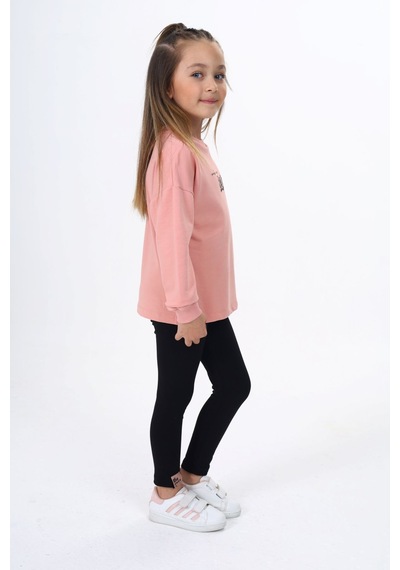 Toontoy Kids Toontoy Kız Çocuk 2'li Takım Baskılı Bisiklet Yaka Sweatshirt & Basic Düz Tayt Mercan Toontoy Kids Toontoy Kız Çocuk 2'li Takım Baskılı Bisiklet Yaka Sweatshirt & Basic Düz Tayt Mercan