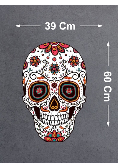 Çiçek Desenli Kurukafa Sticker - Araba Oto Araç Motosiklet Karavan Sticker - 00077 60X39 Cm