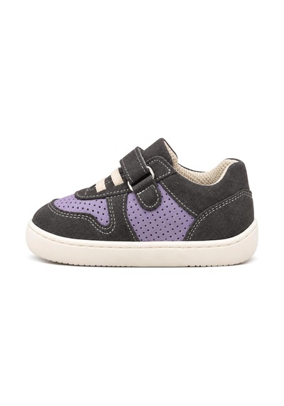 Rakerplus Bob Hakiki Deri Gri Mor Barefoot Cırtlı Lastikli Bebek Sneaker Ayakkabı