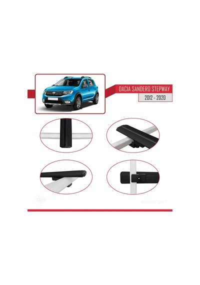 Dacia Sandero Stepway 2012-2020 Arası İle Uyumlu Basic Model Ara Atkı Tavan Barı Siyah 3 Adet