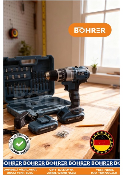 Böhrer Ba011197 Akülü Xr Model 5 Pilli Çift Akülü 24 Parça Darbeli Şarjlı Vidalama Matkap