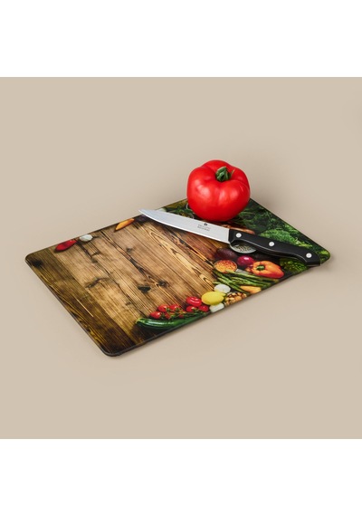 Ahşap Desenli Cam Kesme Tahtası - Renkli - 20x30 Cm Çok Renkli