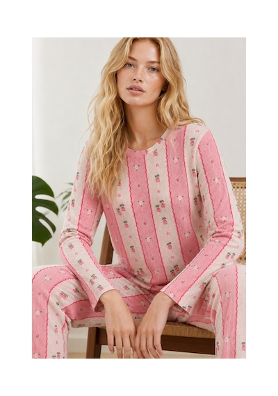 Fit Women Kadın Bol Paça Relaxed Pembe Pijama Takımı 4692