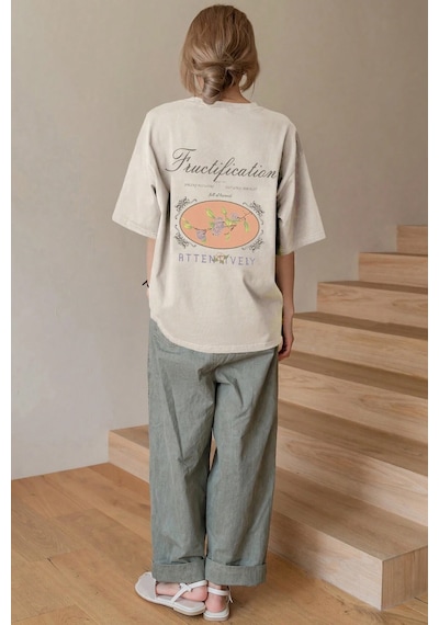 Unisex Fructification Baskılı T-shirt Bej