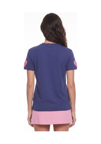 Onloox Kadın Lacivert Lacivert Pamuklu Bisiklet Yaka Kısa Kollu Basic Form Süzene Kalp Nakış Detaylı T-shirt