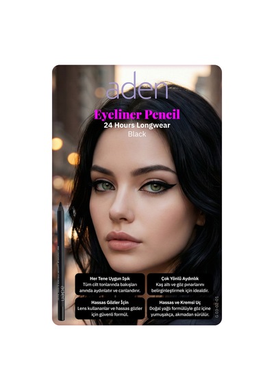 Aden Eyeliner Pencil 24 Hours Longwear - 24 Saat Kalıcı Eyeliner Kalem Black Siyah Diğer