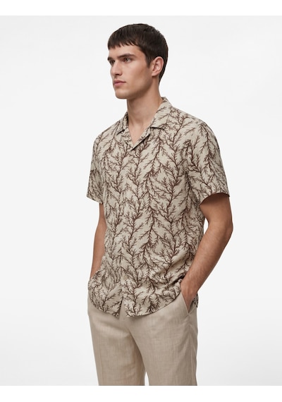 Koton Regular Fit Kısa Kollu Devrik Yaka Desenli Gömlek Kahverengi Desenli 6sam60048hw