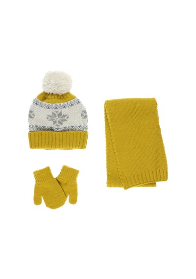 Unisex Bebek Sarı Atkı Bere Eldiven Seti 3886814